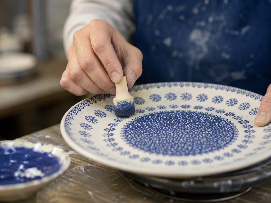 How Polish Pottery Plates Are Decorated With Sponge Stamps by Hand
