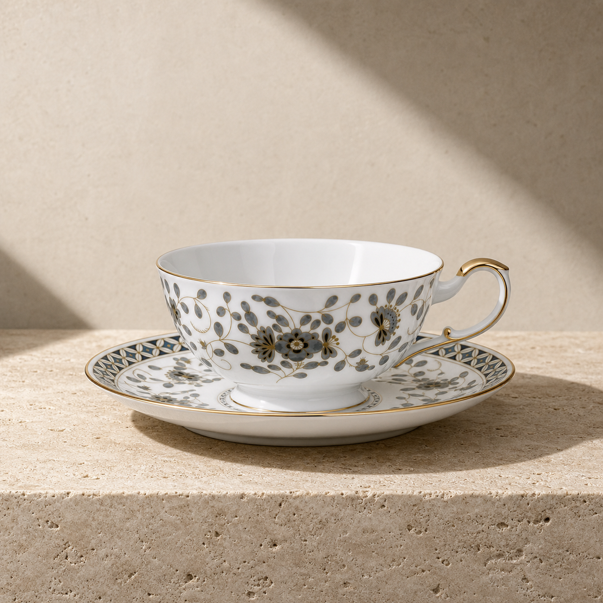 Nocturne Bloom Teacup & Saucer — 210 ml