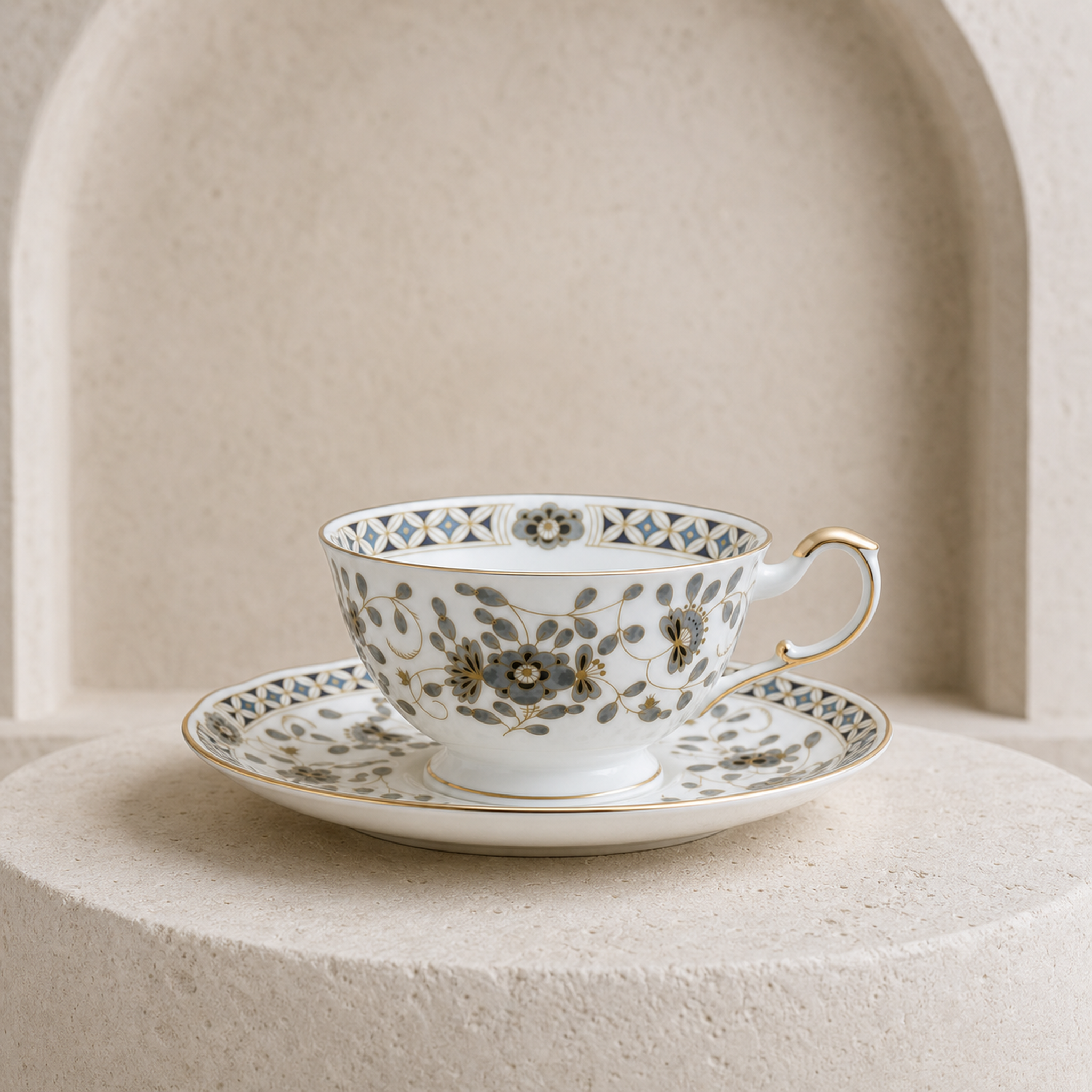 Nocturne Bloom Teacup & Saucer — 210 ml