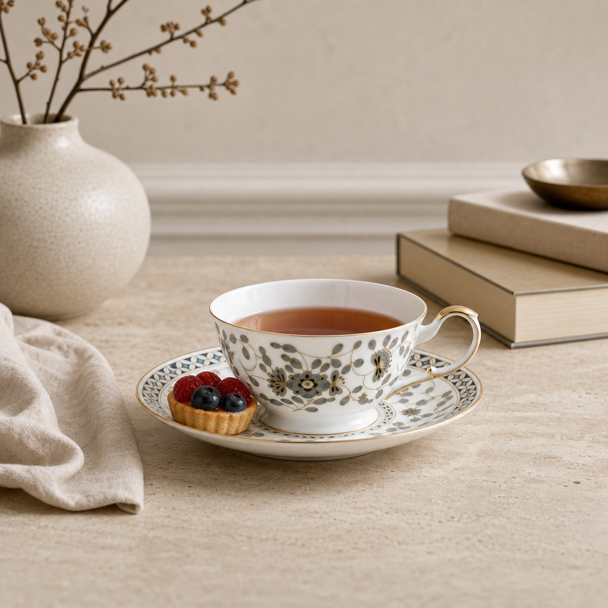 Nocturne Bloom Teacup & Saucer — 210 ml