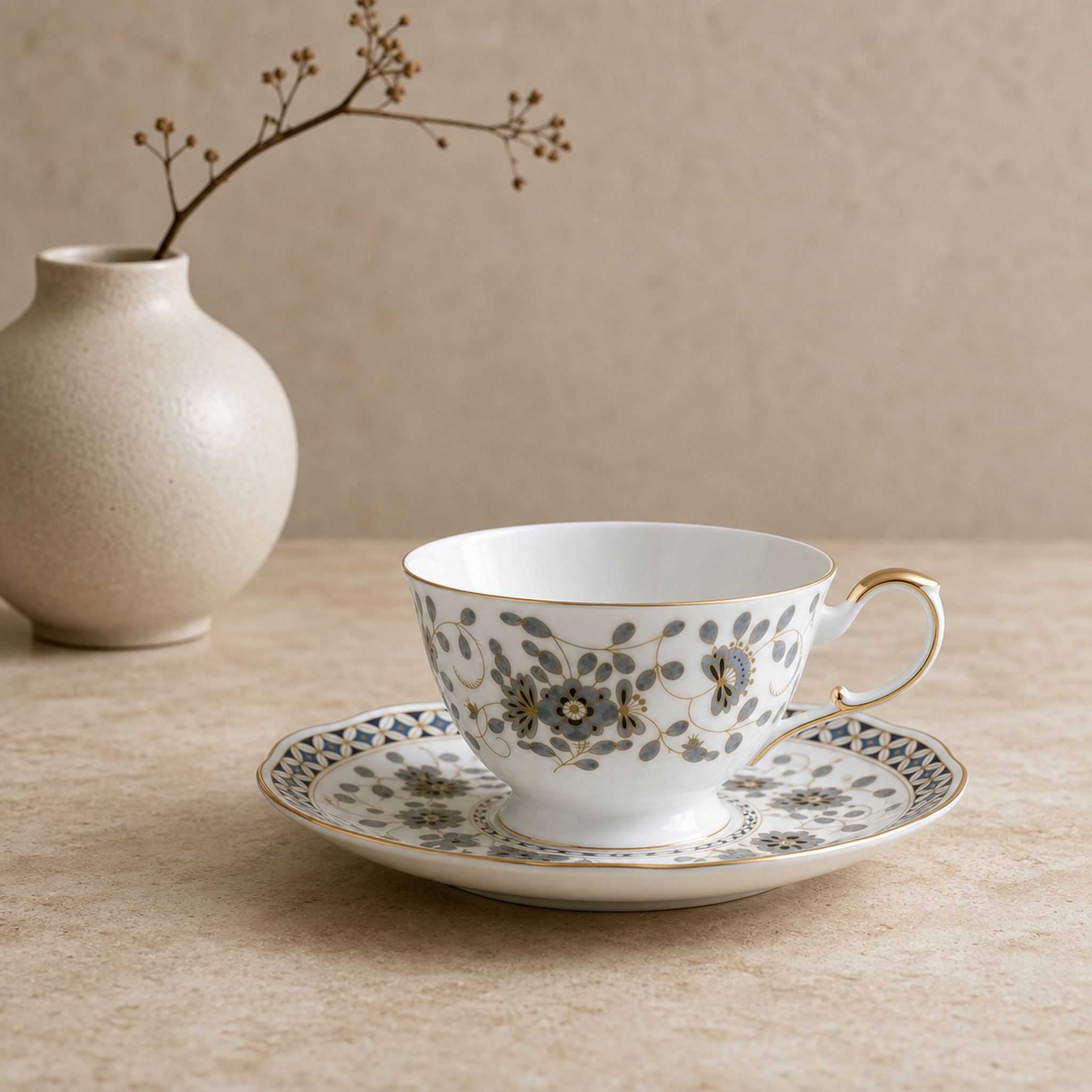 Nocturne Bloom Teacup & Saucer — 210 ml