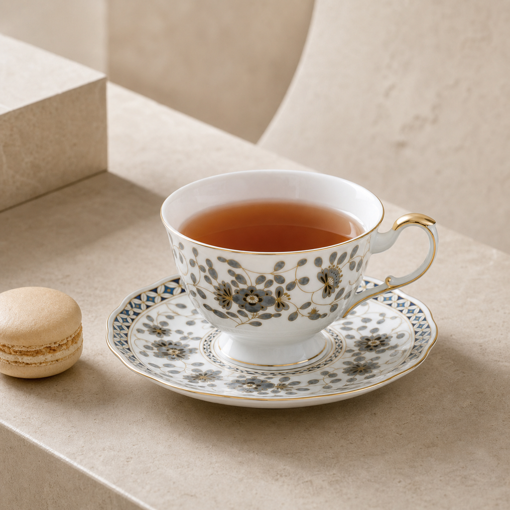 Nocturne Bloom Teacup & Saucer — 210 ml