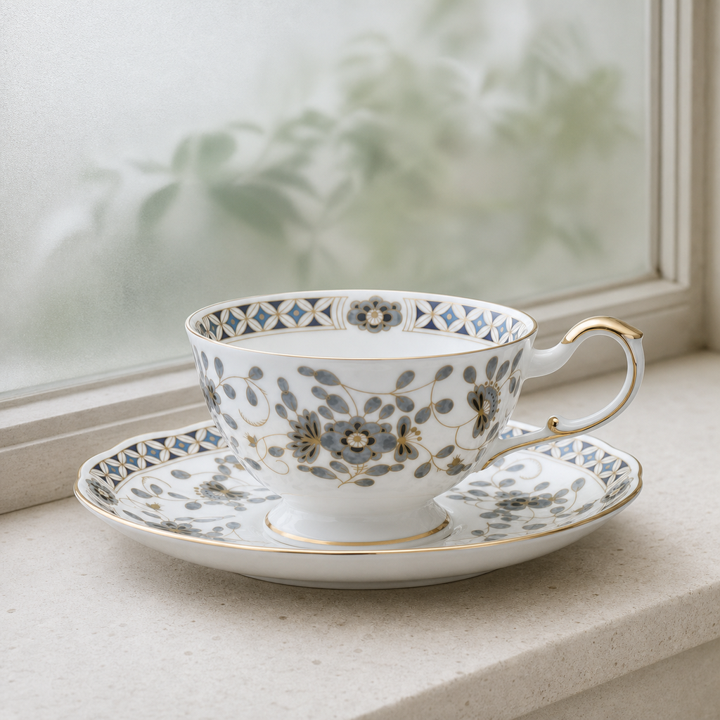 Nocturne Bloom Teacup & Saucer — 210 ml