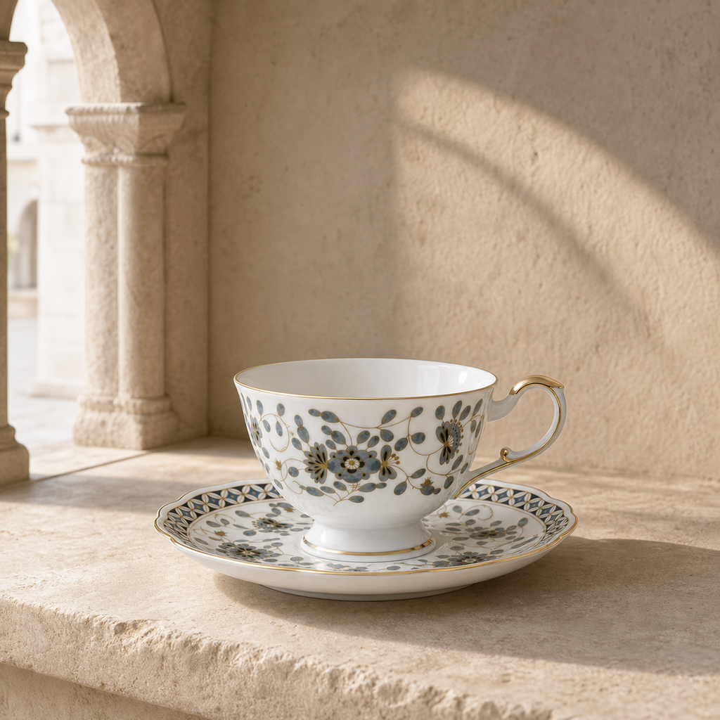 Nocturne Bloom Teacup & Saucer — 210 ml