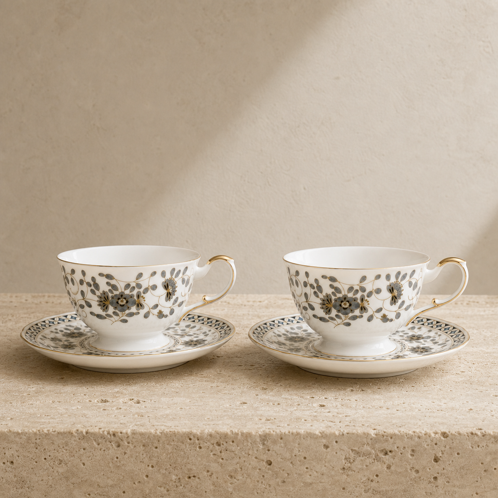 Nocturne Bloom Teacup & Saucer Set — 2 × 210 ml