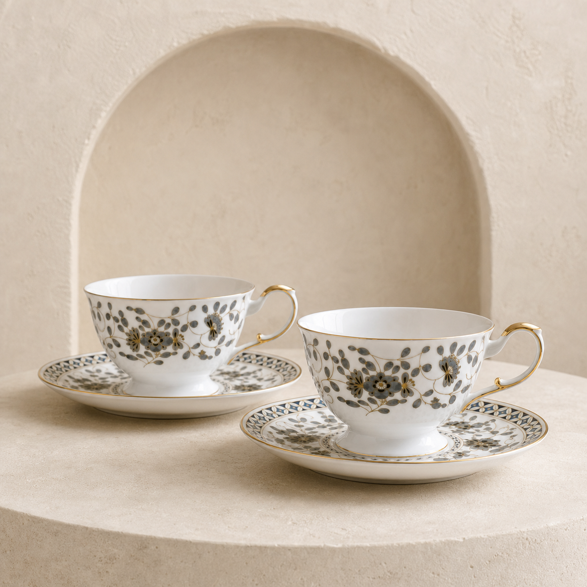 Nocturne Bloom Teacup & Saucer Set — 2 × 210 ml