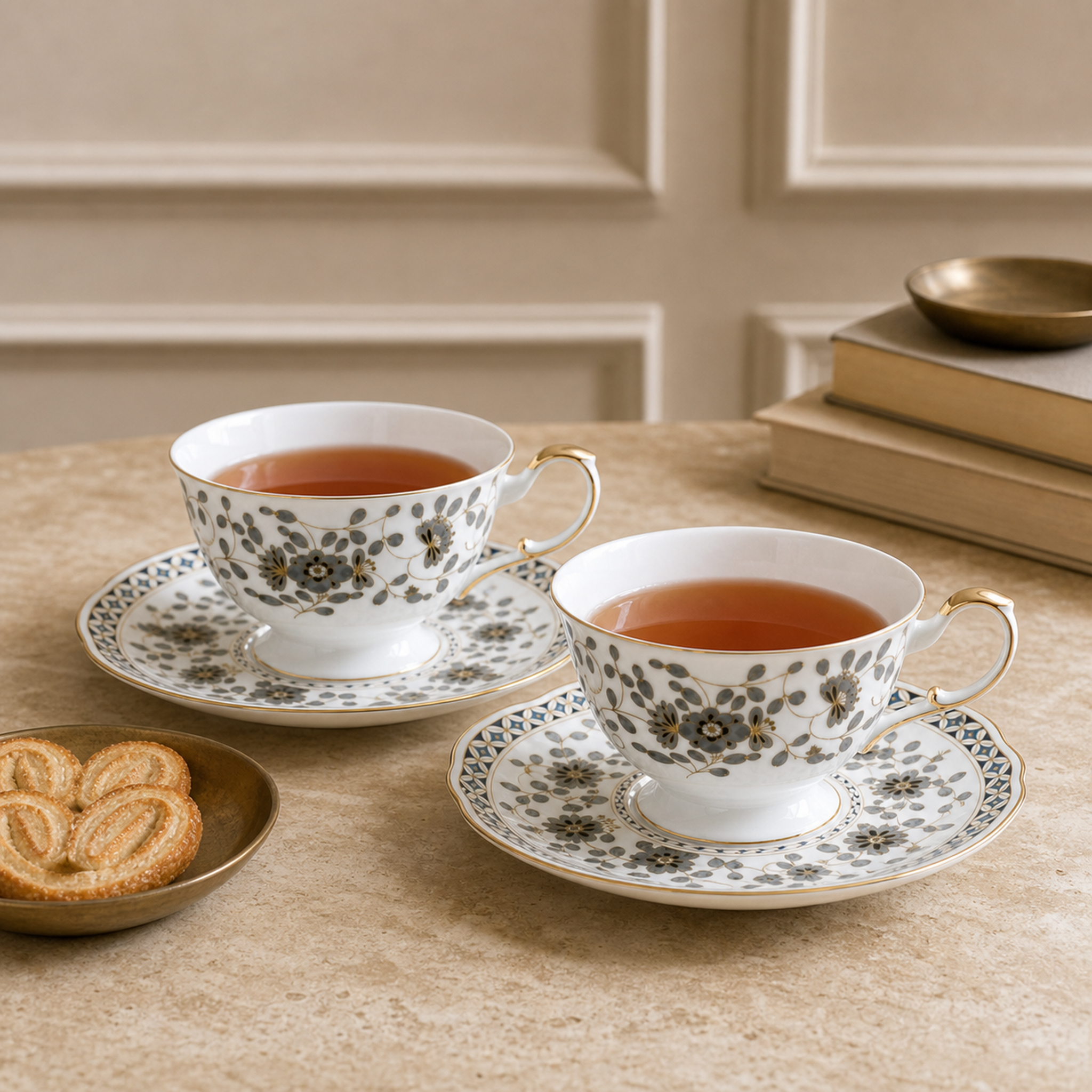 Nocturne Bloom Teacup & Saucer Set — 2 × 210 ml