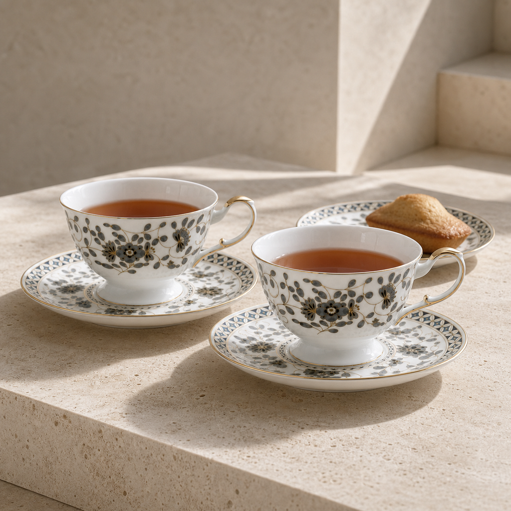 Nocturne Bloom Teacup & Saucer Set — 2 × 210 ml