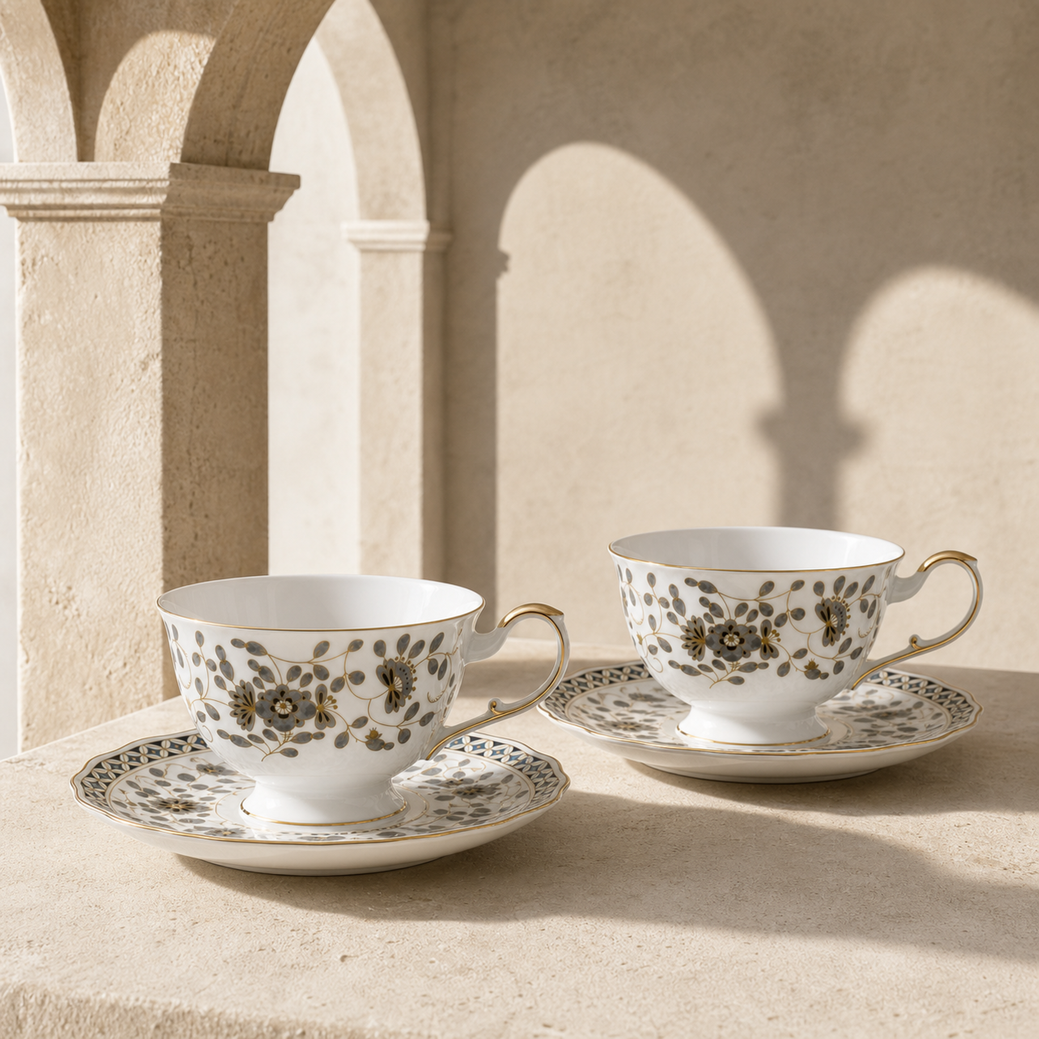 Nocturne Bloom Teacup & Saucer Set — 2 × 210 ml