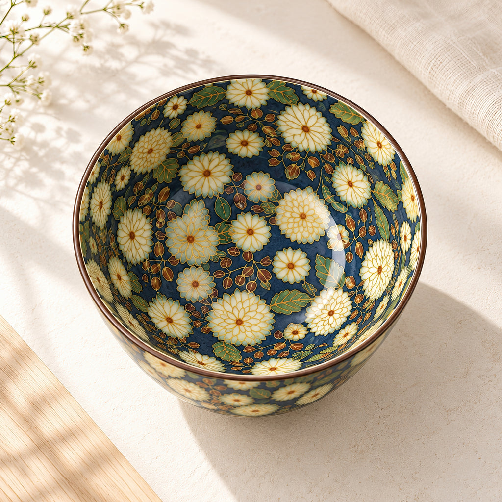 Hana Karakusa Bowl A Blue chrysanthemum ceramic bowl