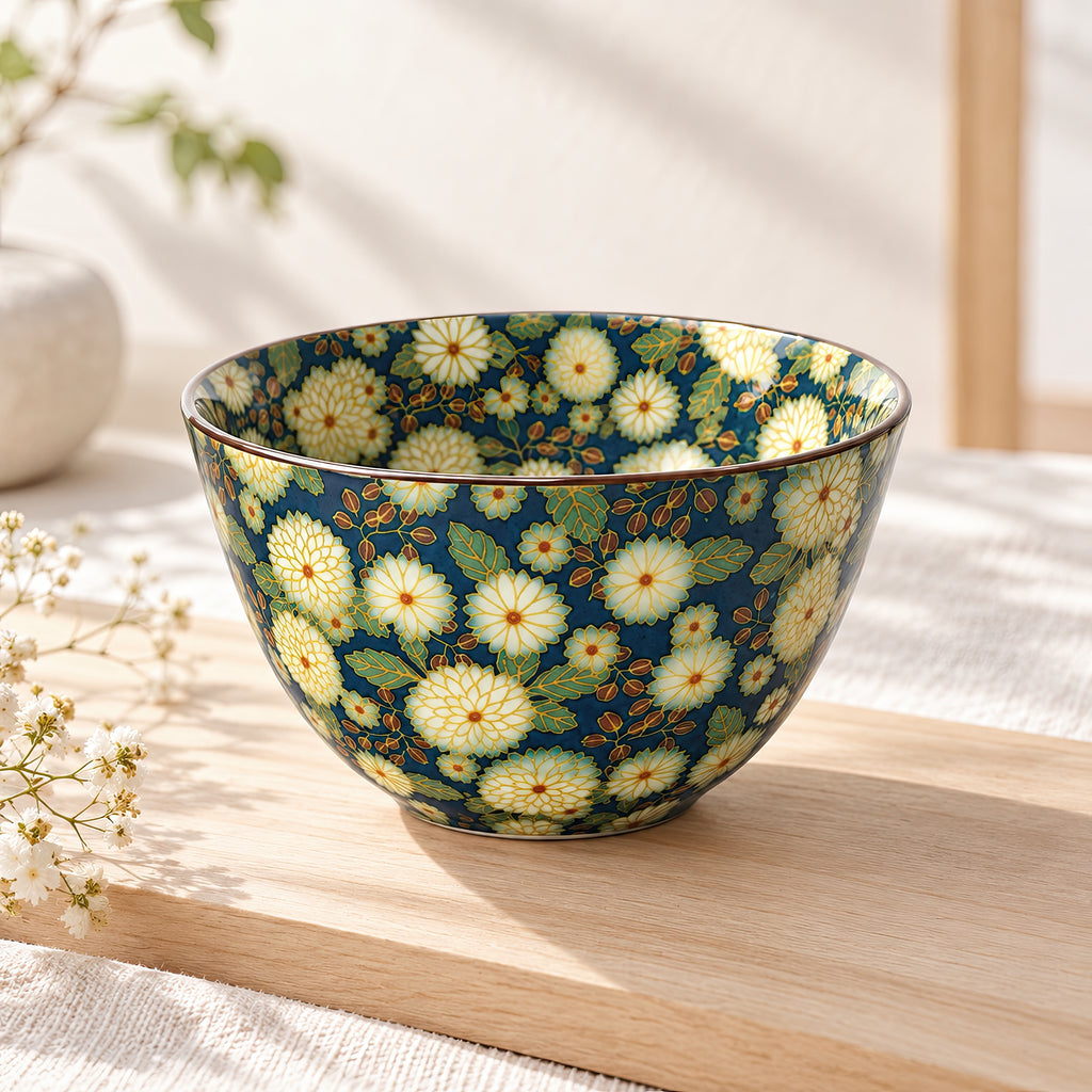 Hana Karakusa Bowl A Blue chrysanthemum ceramic bowl