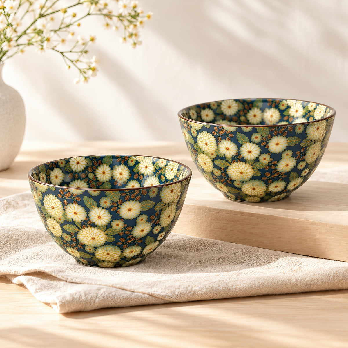 Hana Karakusa Bowl A Blue chrysanthemum ceramic bowl