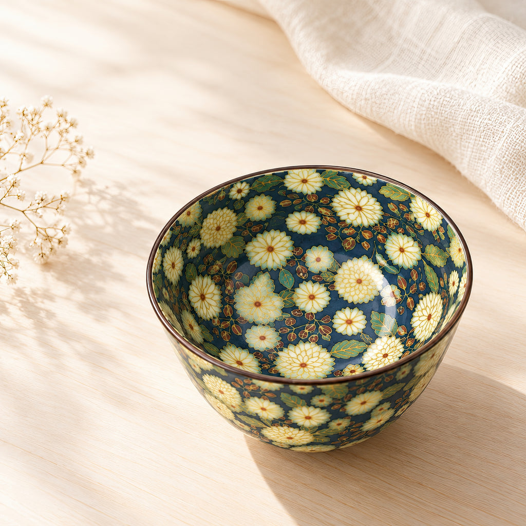 Hana Karakusa Bowl A Blue chrysanthemum ceramic bowl
