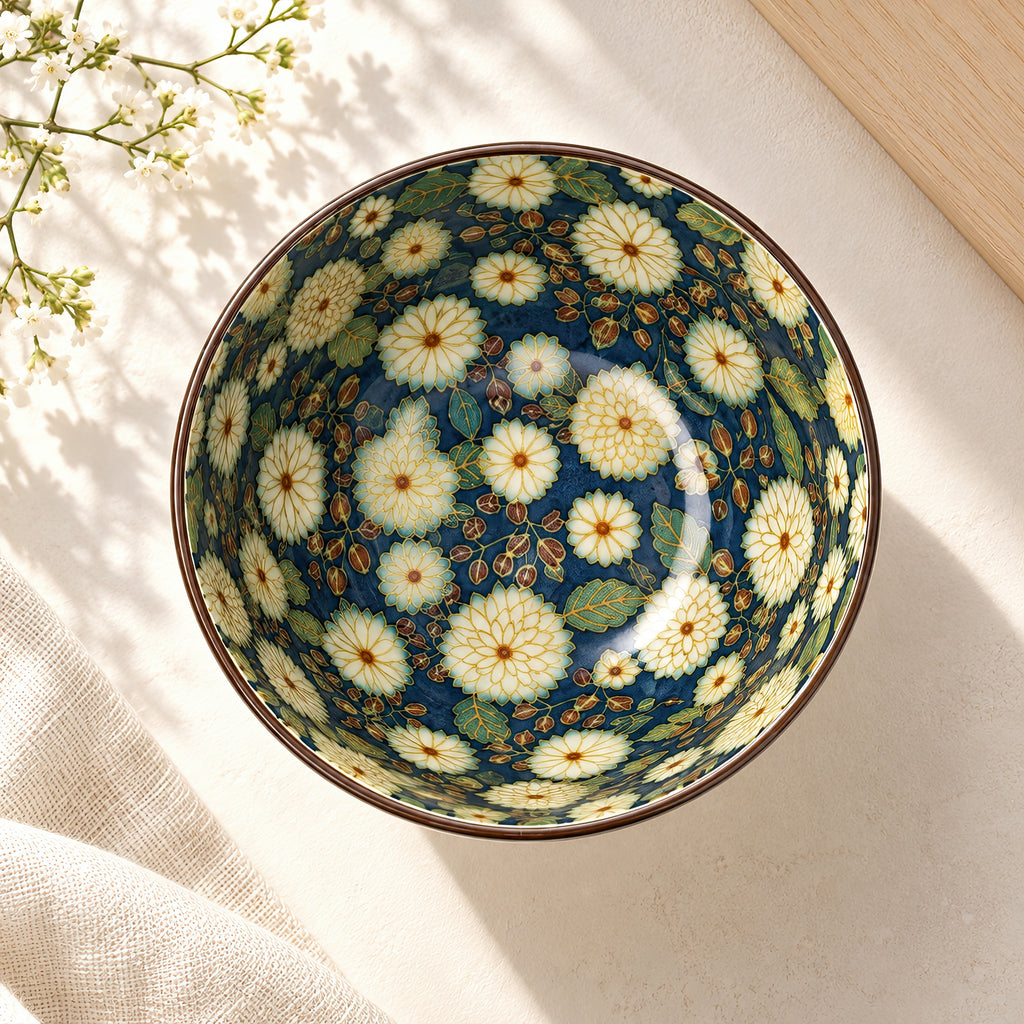 Hana Karakusa Bowl A Blue chrysanthemum ceramic bowl