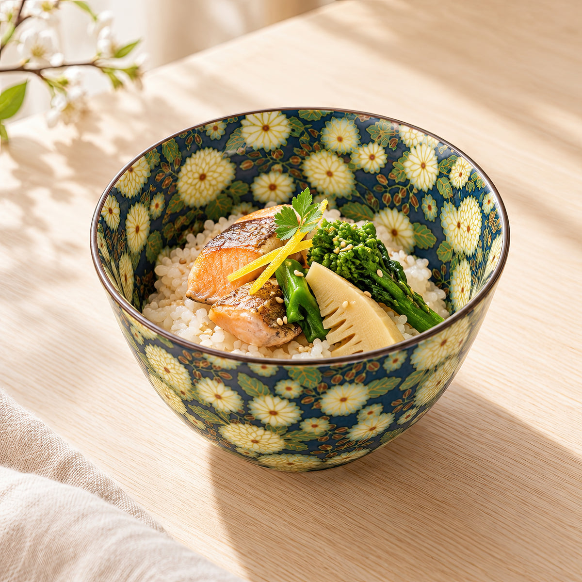 Hana Karakusa Bowl A Blue chrysanthemum ceramic bowl