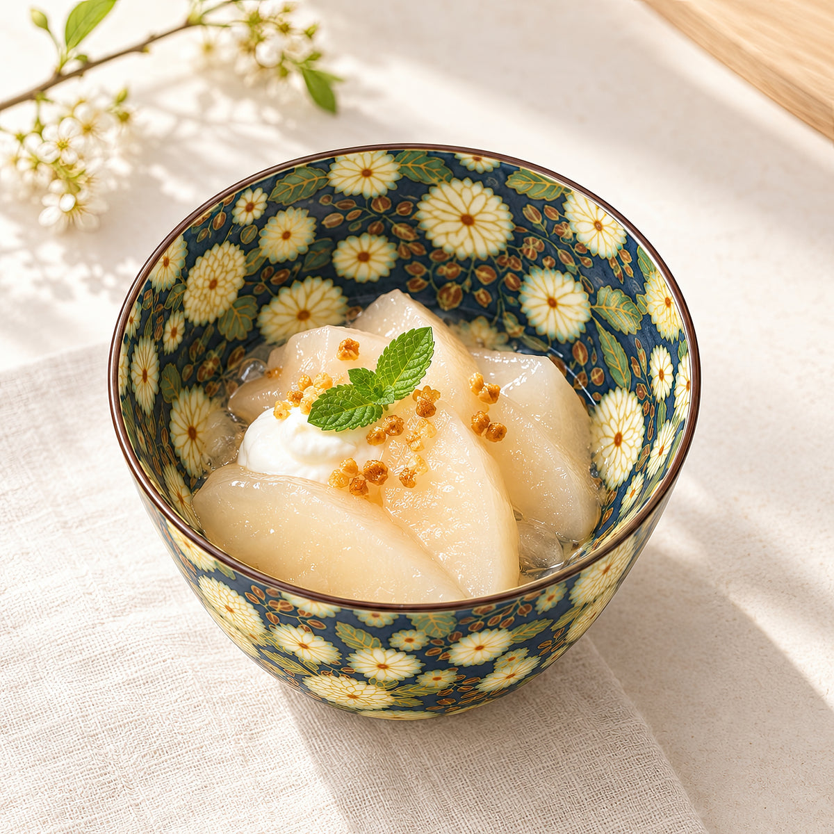 Hana Karakusa Bowl A Blue chrysanthemum ceramic bowl