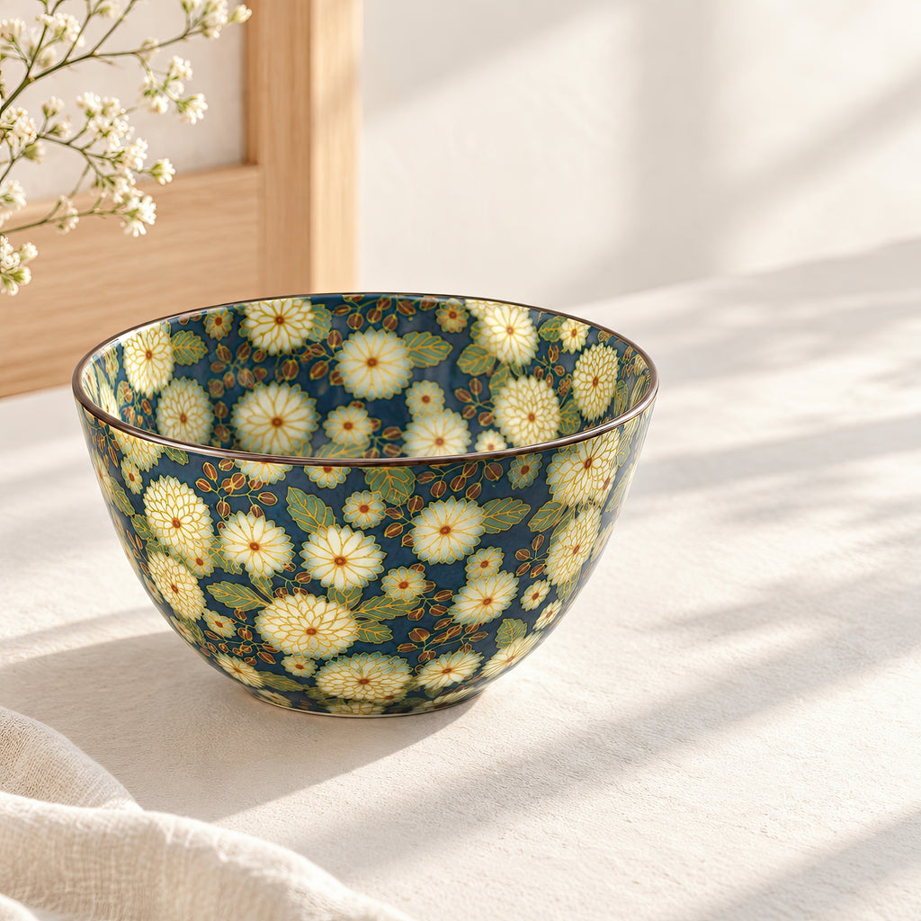 Hana Karakusa Bowl A Blue chrysanthemum ceramic bowl