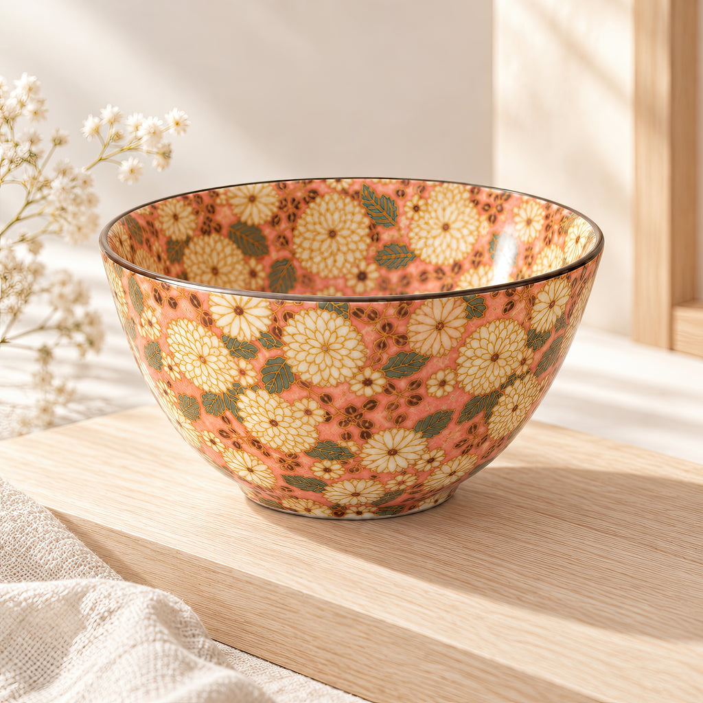 Hana Karakusa Bowl A Pink chrysanthemum ceramic bowl