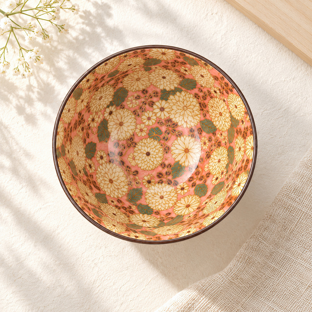 Hana Karakusa Bowl A Pink chrysanthemum ceramic bowl