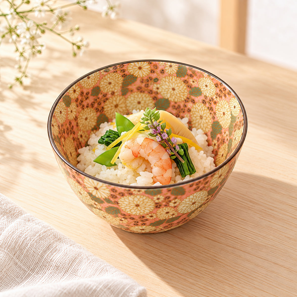 Hana Karakusa Bowl A Pink chrysanthemum ceramic bowl