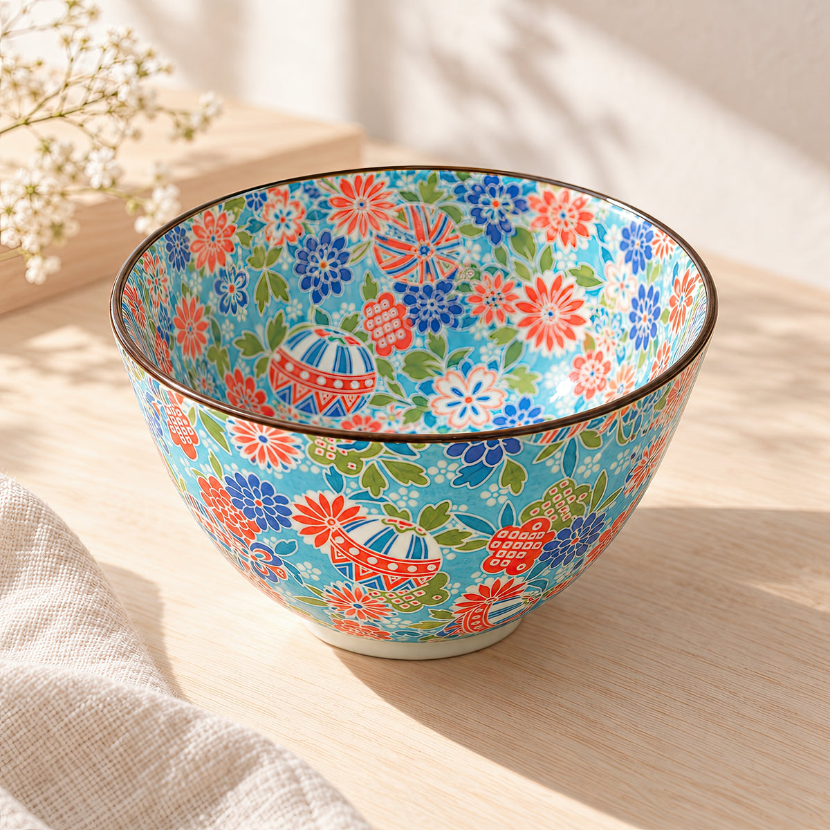 Hana Karakusa Bowl B Blue — Japanese ceramic floral bowl