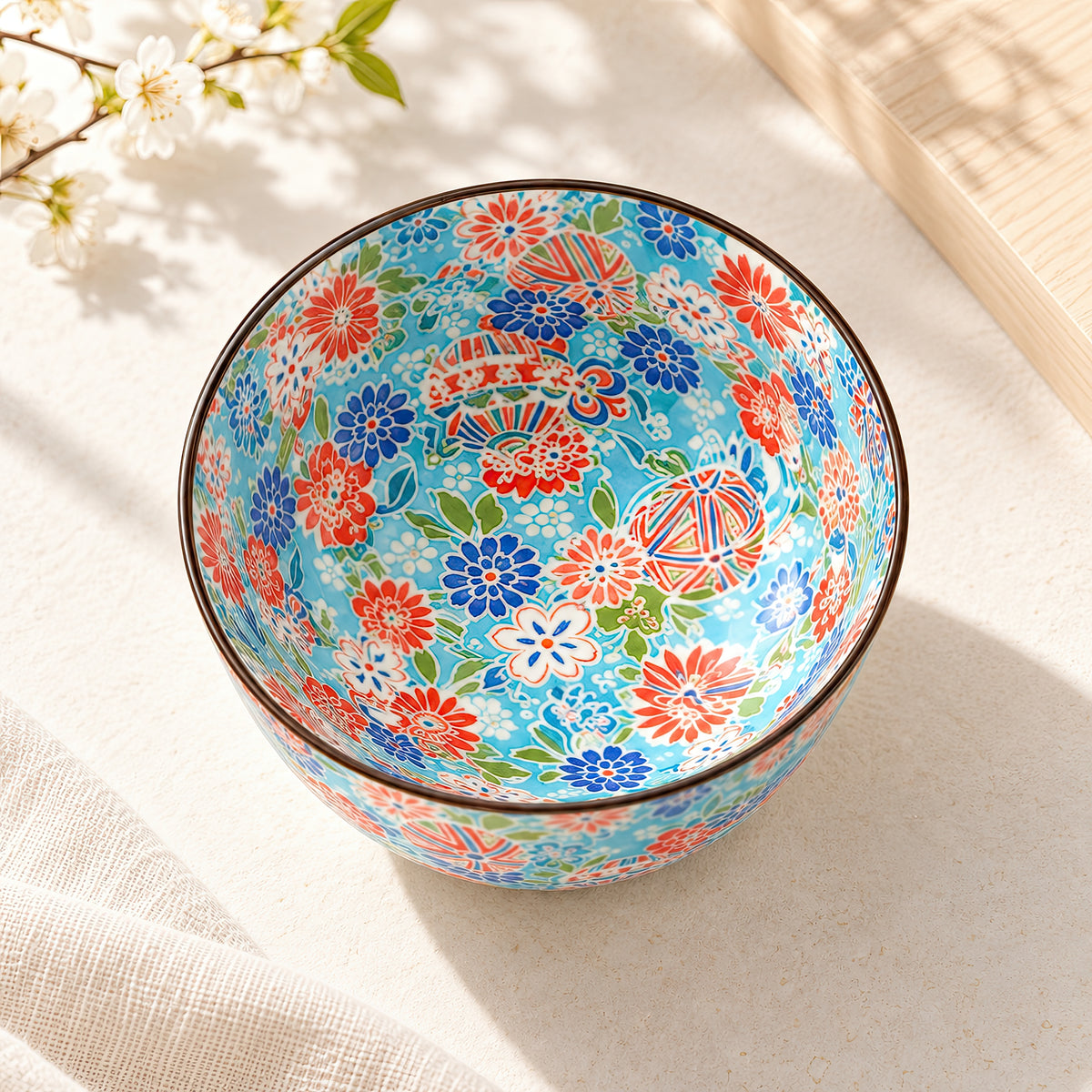 Hana Karakusa Bowl B Blue — Japanese ceramic floral bowl