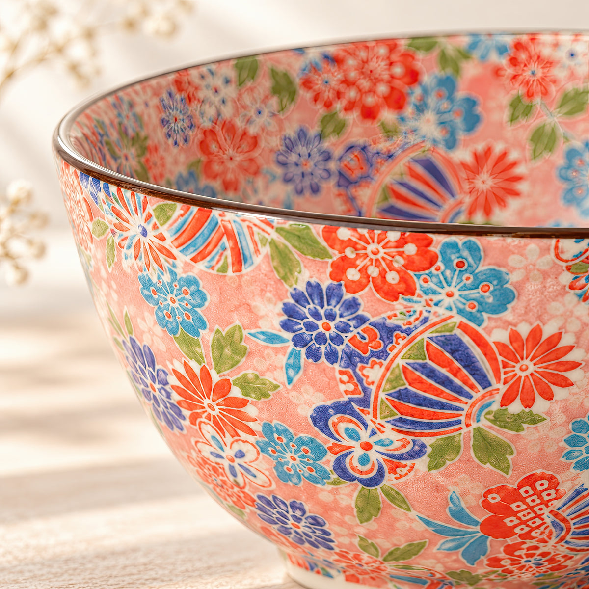 Hana Karakusa Temari Floral Bowl — Pink — floral ceramic close-up