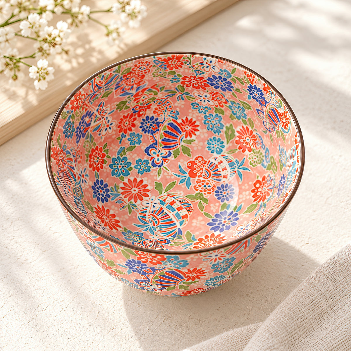 Hana Karakusa Bowl B Pink Temari floral ceramic bowl