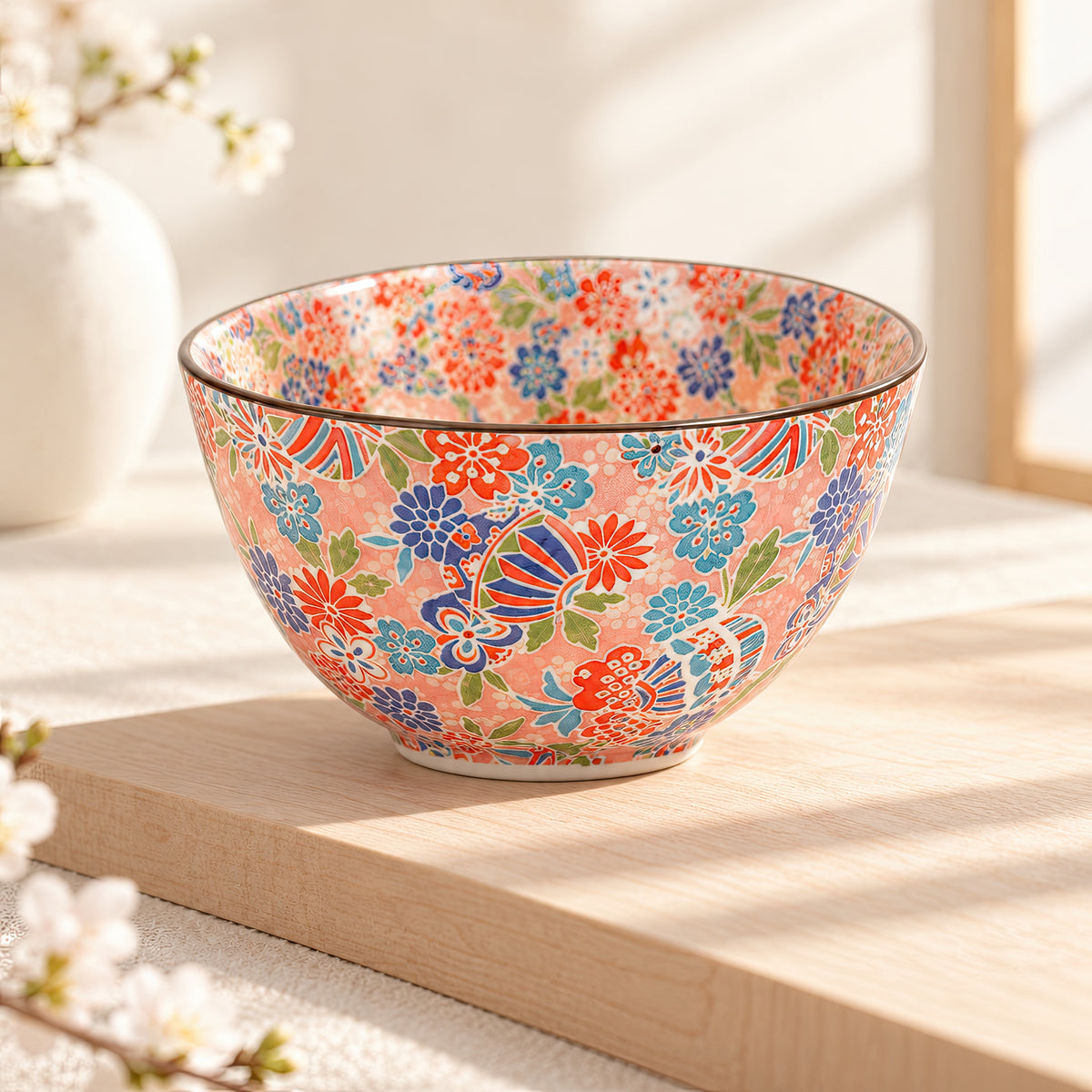 Hana Karakusa Bowl B Pink Temari floral ceramic bowl