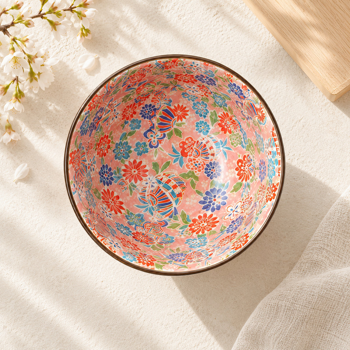 Hana Karakusa Bowl B Pink Temari floral ceramic bowl