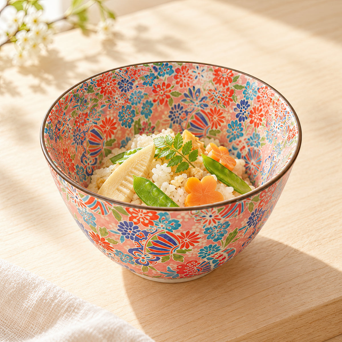Hana Karakusa Bowl B Pink Temari floral ceramic bowl