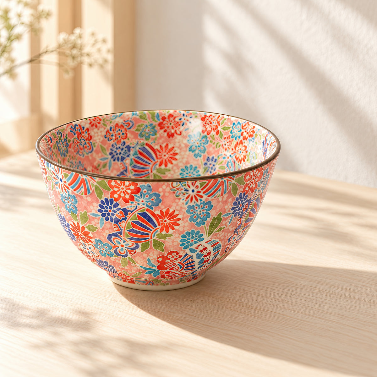 Hana Karakusa Bowl B Pink Temari floral ceramic bowl