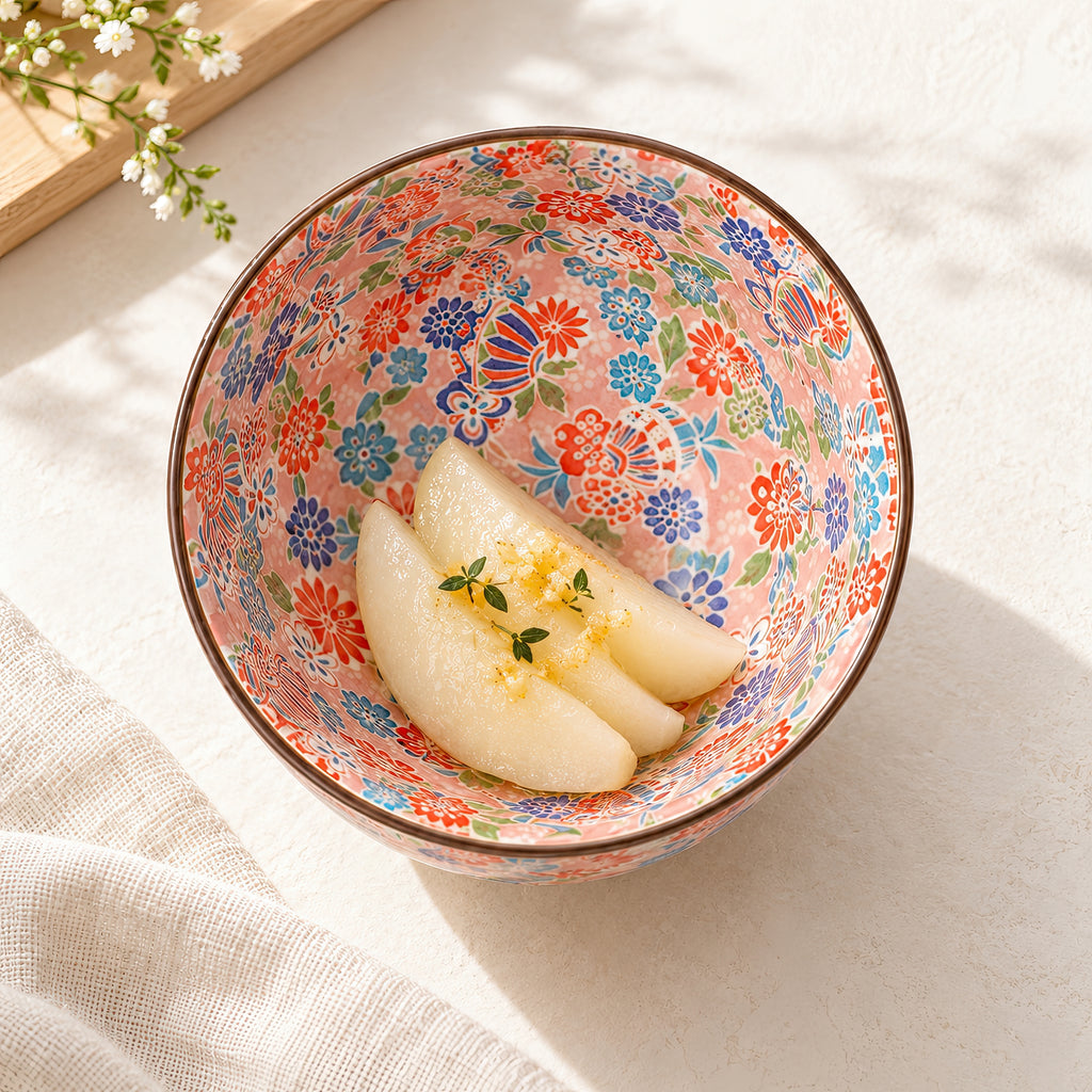 Hana Karakusa Bowl B Pink Temari floral ceramic bowl