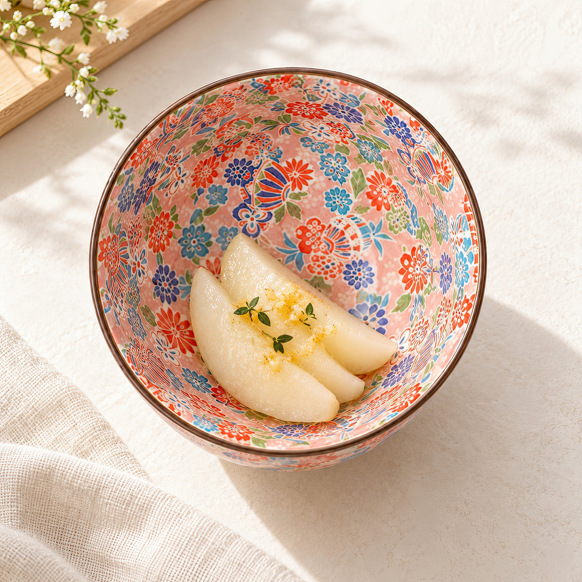 Hana Karakusa Bowl B Pink Temari floral ceramic bowl