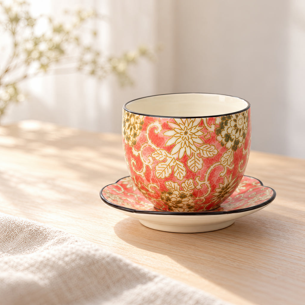 Hana Karakusa Japanese Tea Cup A Pink with matching stand