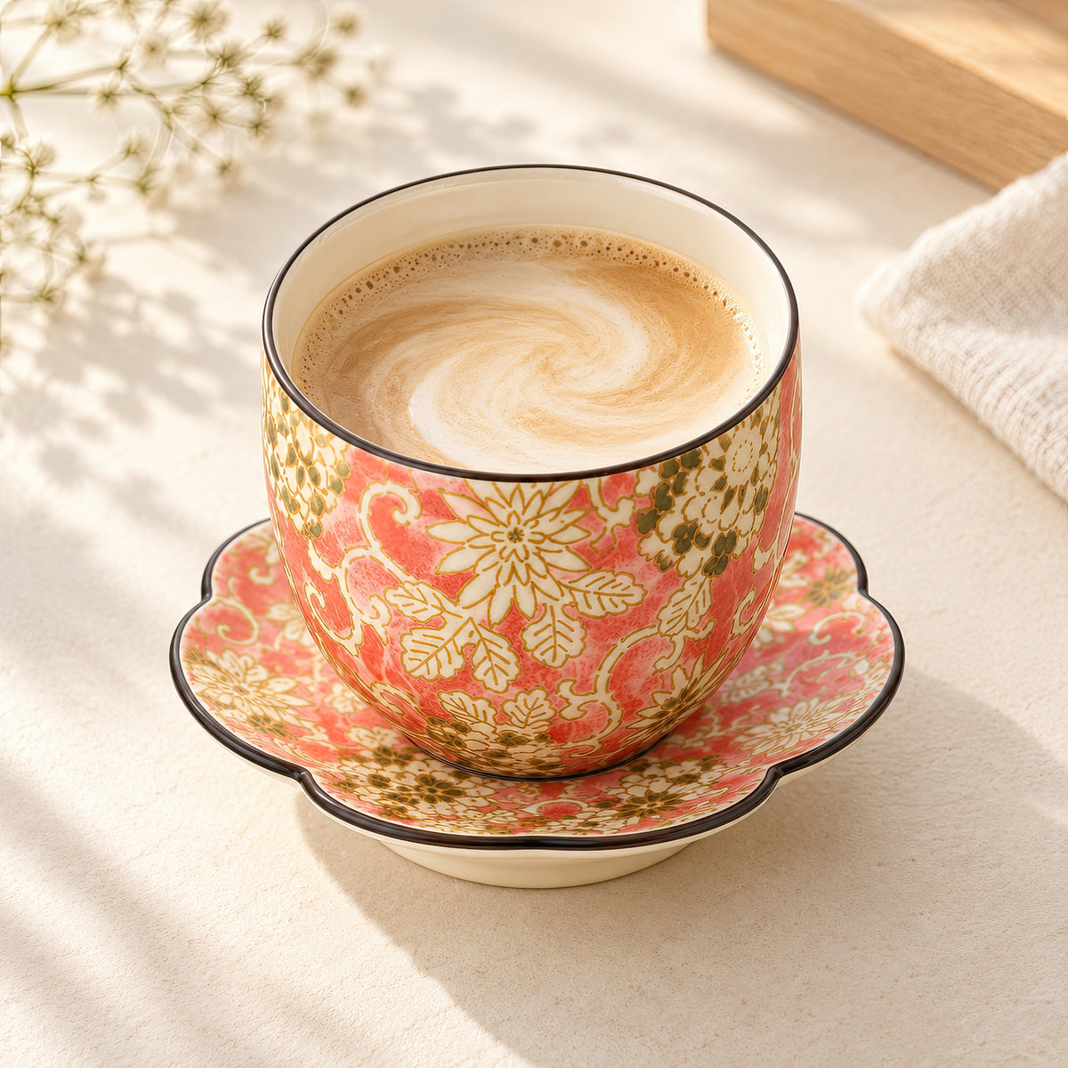 Hana Karakusa Japanese Tea Cup A Pink with matching stand