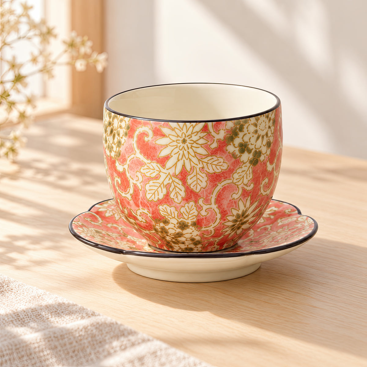 Hana Karakusa Japanese Tea Cup A Pink with matching stand