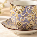 Hana Karakusa Japanese Tea Cup & Stand — Purple — floral tea cup and matching stand close-up