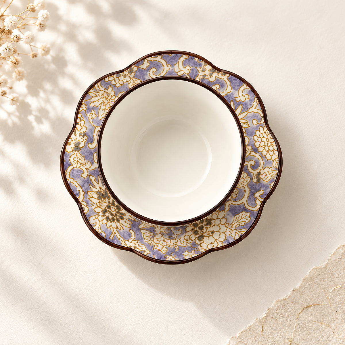 Hana Karakusa Japanese Tea Cup B Purple and matching stand