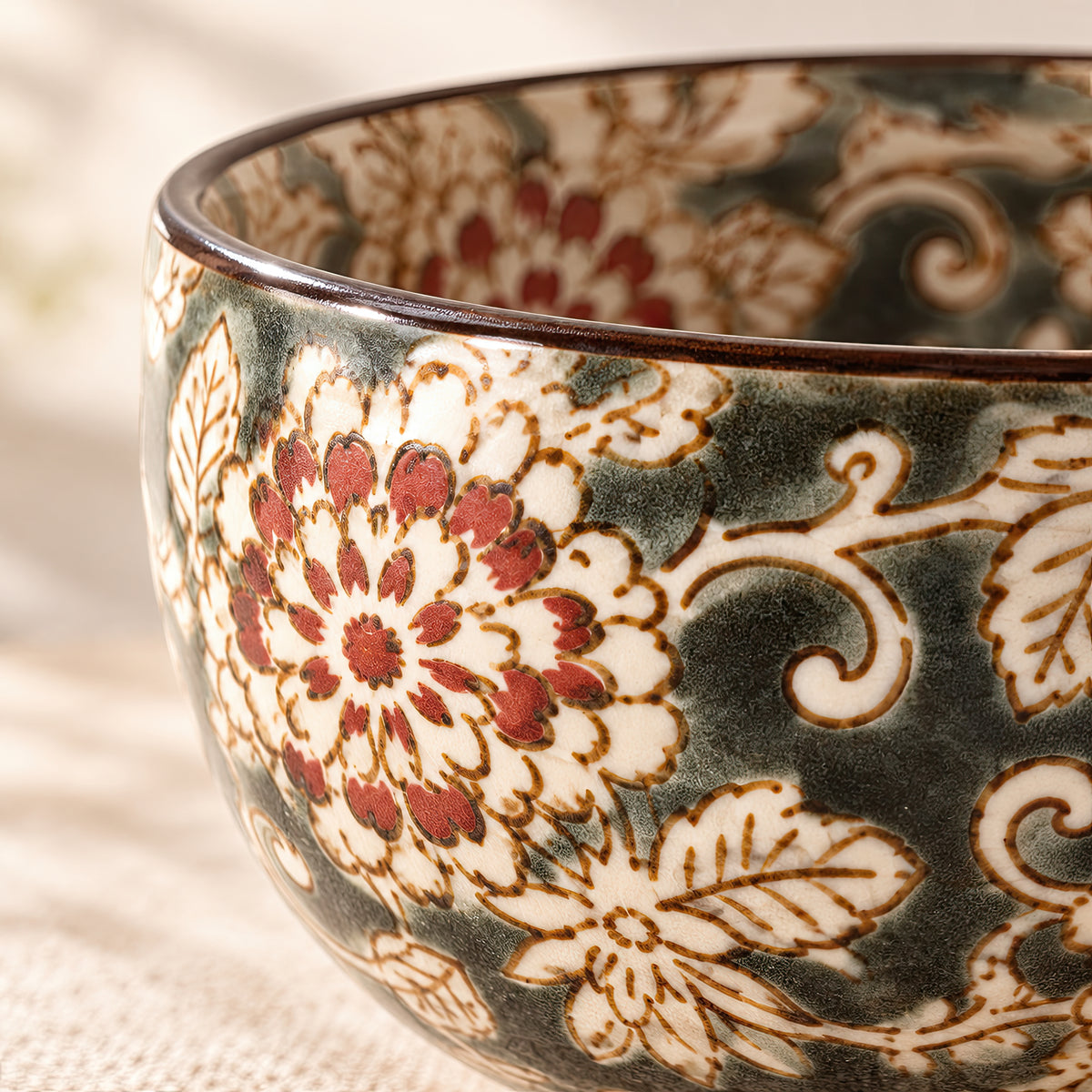 Hana Karakusa Mini Cup — Black — floral ceramic close-up