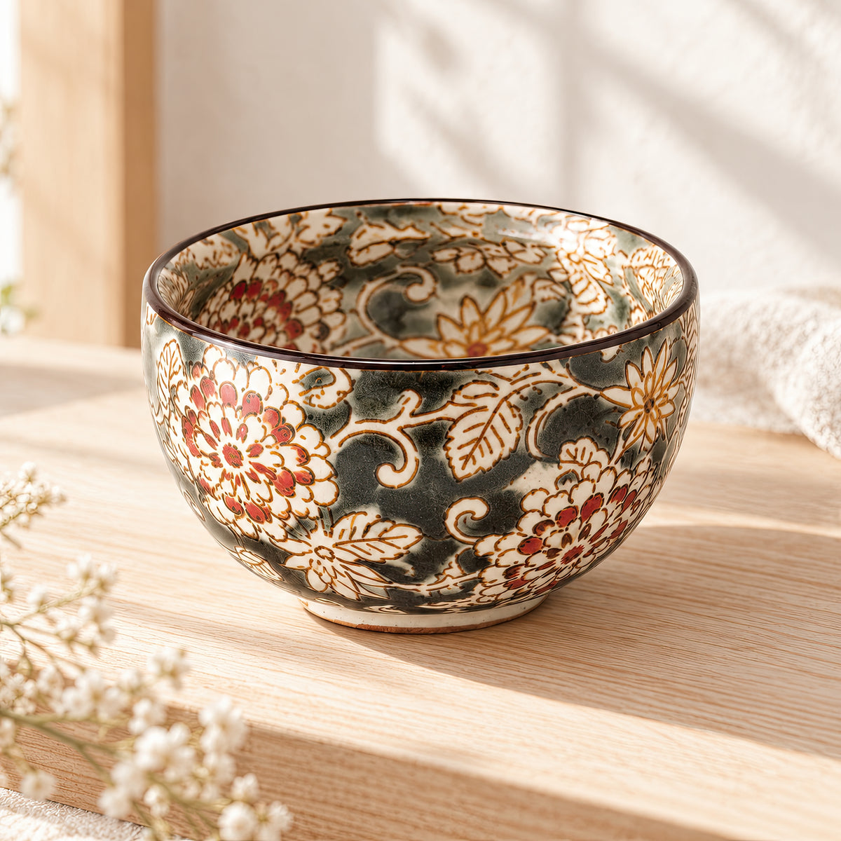 Hana Karakusa Mini Cup Black Japanese ceramic detail
