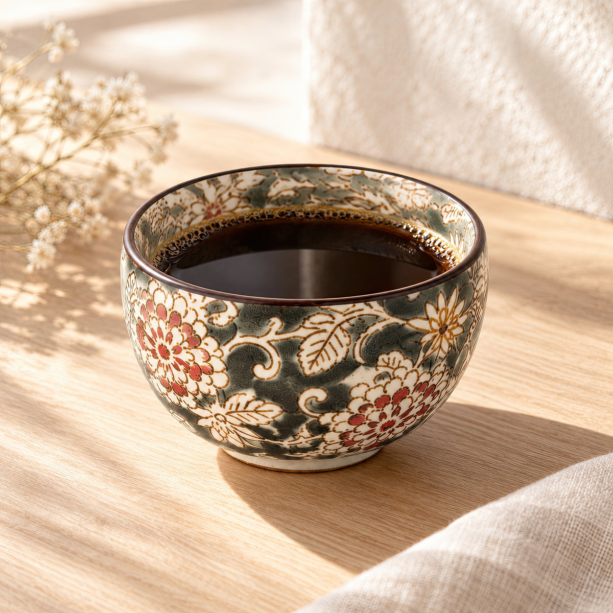 Hana Karakusa Mini Cup Black Japanese ceramic detail
