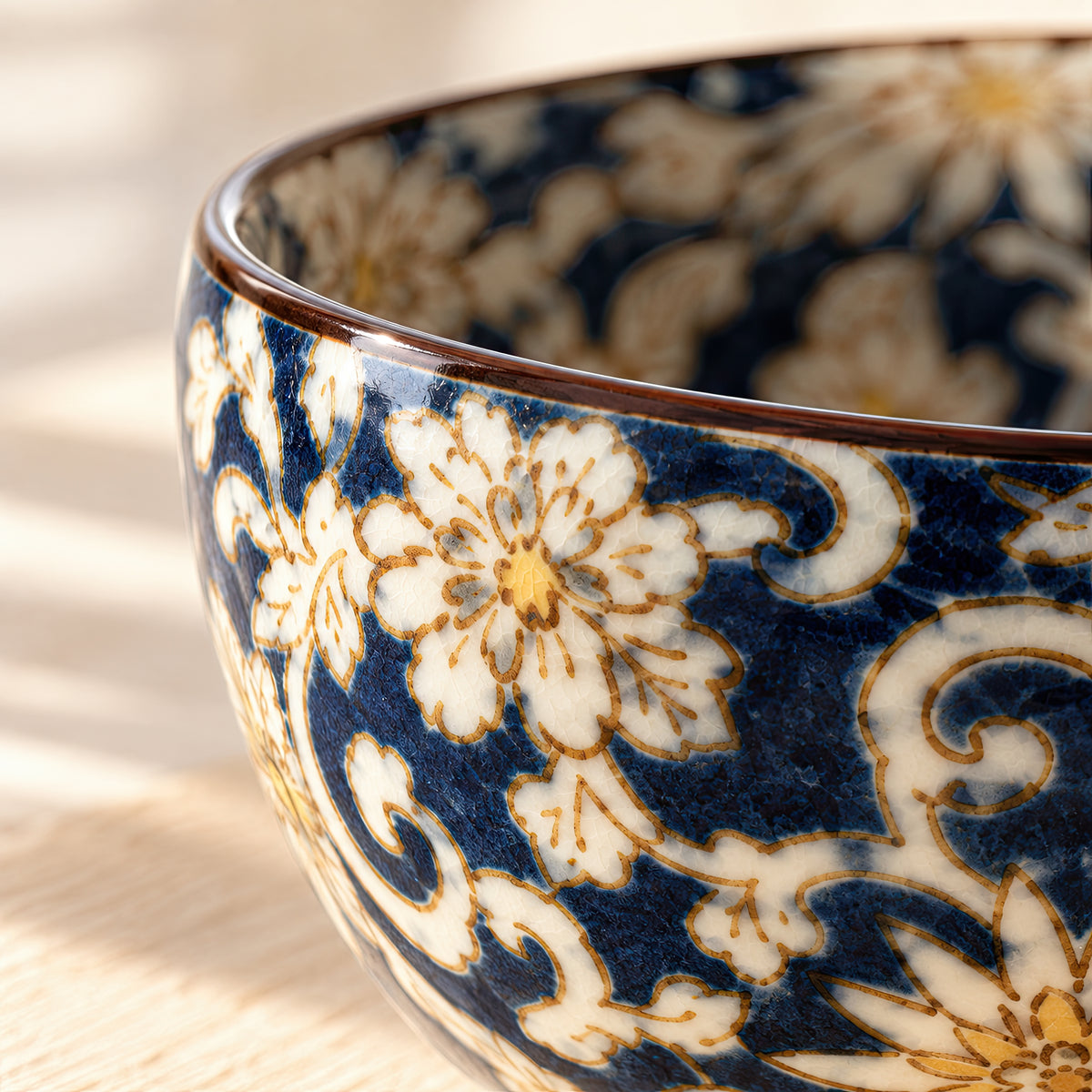 Hana Karakusa Mini Cup — Blue — floral ceramic close-up