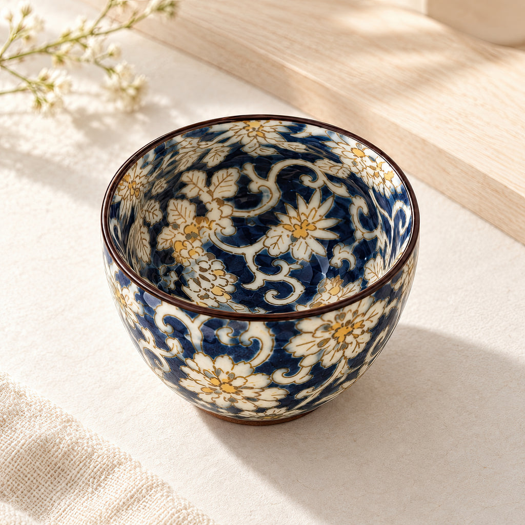 Hana Karakusa Mini Cup Blue — Japanese floral ceramic