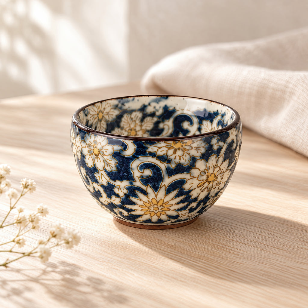 Hana Karakusa Mini Cup Blue — Japanese floral ceramic
