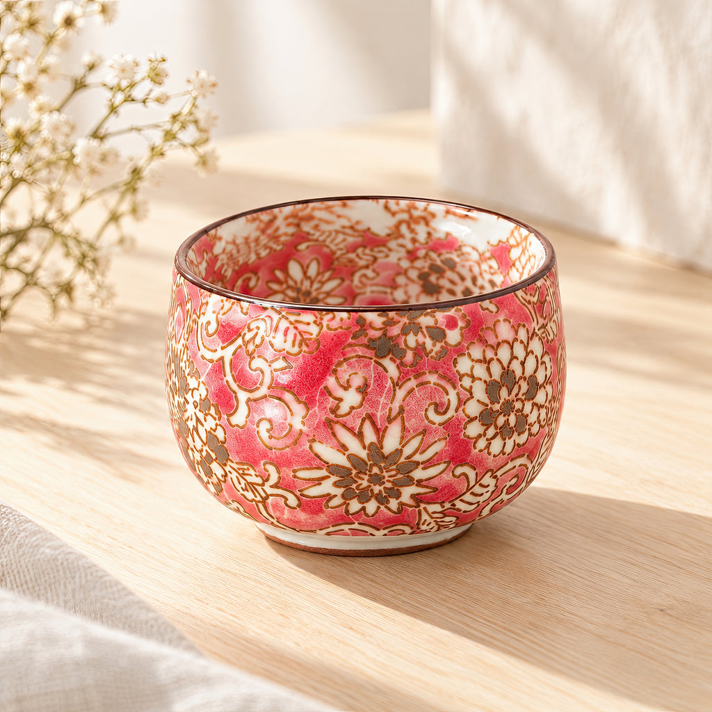 Hana Karakusa Mini Cup Pink — floral Japanese ceramic detail