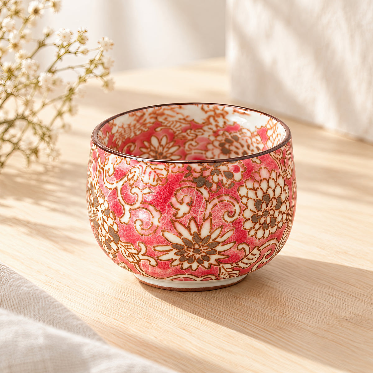 Hana Karakusa Mini Cup Pink — floral Japanese ceramic detail