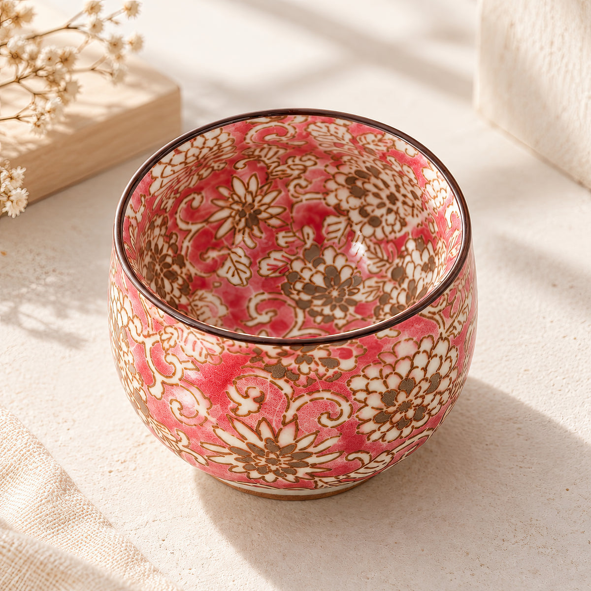 Hana Karakusa Mini Cup Pink — floral Japanese ceramic detail