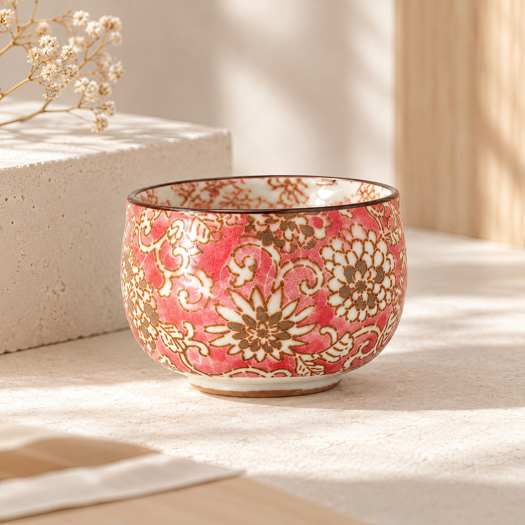 Hana Karakusa Mini Cup Pink — floral Japanese ceramic detail
