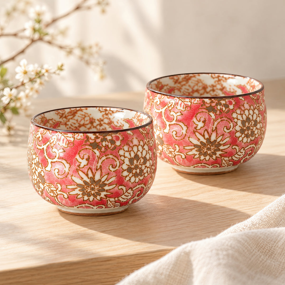 Hana Karakusa Mini Cup Pink — floral Japanese ceramic detail